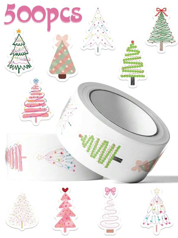 500 Peças Adesivos Estéticos de Árvore de Natal para Crianças, Laptops, Garrafas de Água, Malas, Caixas de Presente, Envelope, Adesivos de Vedação, Decalques, Decoração de Festa de Natal Feliz, Presentes, Brinquedos