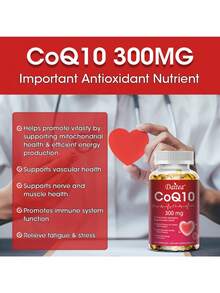 Cápsulas de coenzima Q10, 300 mg por porción, que favorecen la salud cardiovascular y la producción de energía (120 cápsulas blandas) - 1 botella - Ver 5