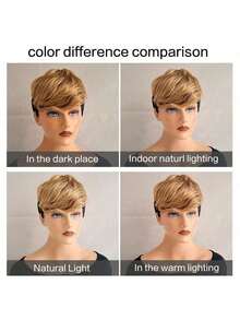 Synthetic Wigs Short Straight Pixie CuT Bob Wig Honey Gold Mix Black For Woman