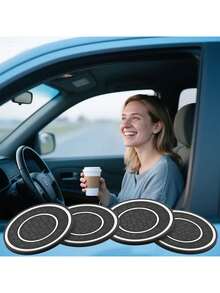 4pcs PVC Car Cup Holder Mats Set, Non-Slip Universal Vehicle Cup Holder Inserts For Bottles, Trucks, RVs - Black/Red/Blue/White Interior Accessories, Suitable For Men & Women, Spill Protection, Truck Interior Accessories | Practical Design | PVC Material, Cup Holder Accessories
