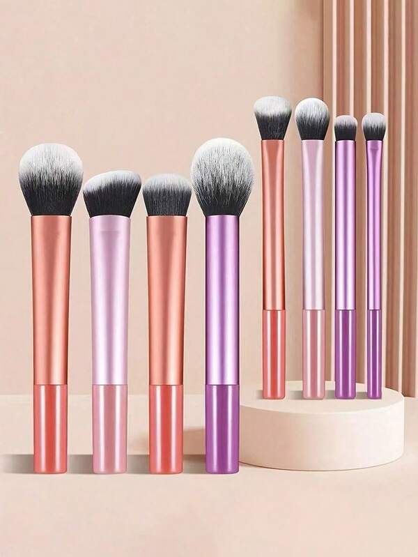 8-Piece Long Handle Makeup Brush Set, Multi-Color Ultra-Soft Powder Brushes, Blusher Brushes, Eyeshadow Brushes, A Complete Toolkit For Beginners, Suitable For Gifts For Halloween, Thanksgiving, And Christmas, To Create The Perfect Makeup Look.