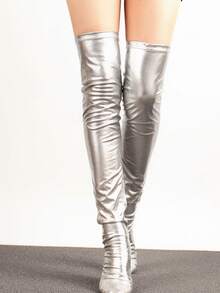 1 Pair Women's Shiny Reflective Metallic Thigh,High Stockings Stretchy Over,The,Knee Socks, Solid Color, Glossy Finish, Hand Washable, Dance Wear , Elegant Stockings , Solid Color Design, Thigh High Socks,Stockings,Halloween/Christmas Stockings, Cozy Socks