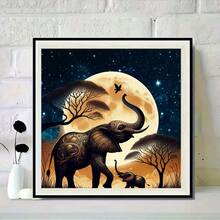 1pc Frameless 5D DIY Diamond Painting Kit, Elephant Diamond Painting, Creative Art Project For Home Wall Decor, Holiday Party Decoration, Artistic Home & Office Decor, Vivid Wall Art, Handmade Gift For Friends, Birthday, Christmas, Halloween, Thanksgiving