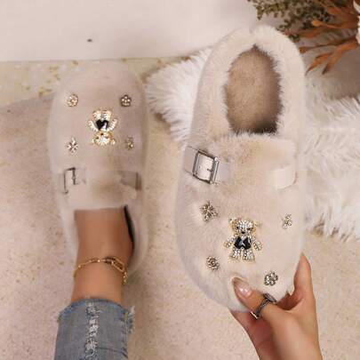 بوت شتوي فرو للنساء 2025 جديد، بوت ثلج خارجية بنعل منزلق، بوت مغلقة الأصبع مبطنة بالحرارة ذات موحد اللون، بوت رياضية منزلية شتوية ناعمة الحشو