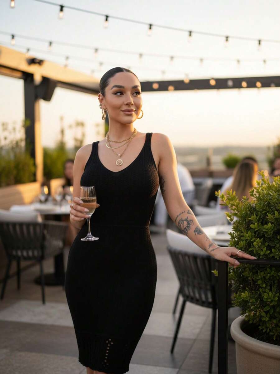 Vestido Feminino Alcinha Midi com detalhes nas pontas Festa