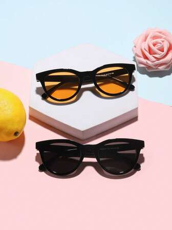 2 piezas Gafas de moda con marco redondo de acrílico para adolescentes de 12 a 16 años, adecuadas para salidas de vacaciones y vestimenta festiva.