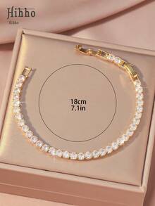 Hihho 1 件女士金手链，镶嵌耀眼方晶锆石的经典网球手链，配有延长链，长度可调，适合日常佩戴的珠宝，圣诞珠宝