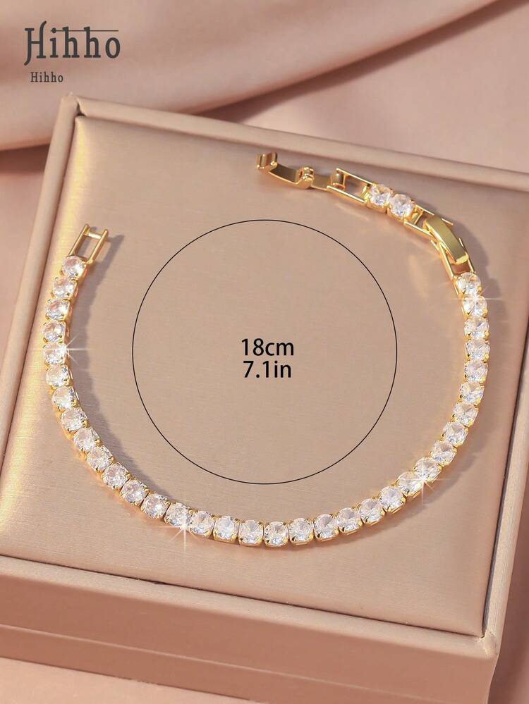 Hihho سوار نسائي من الذهب، سوار تنس كلاسيكي مرصع بالزركونيا المتلألئة، مع سلسلة قابلة للتمديد، طول قابل للتعديل، مجوهرات للارتداء اليومي المتنوع، مجوهرات عيد الميلاد - سوار التنس - مشاهدة 8