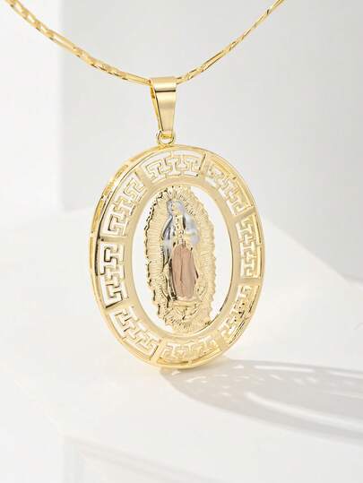 1 pieza Estilo europeo y americano Nuevo collar colgante de la Virgen María Guadalupe con incrustaciones de cobre hipoalergénico y circonita, adecuado como regalo para madre/Día de San Valentín parejas/amigos/padrinos, Primera Comunión católica, uso diario y festivo, oración