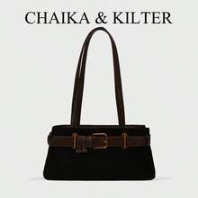 CHAIKA & KILTER 1 chiếc túi đeo vai bằng da PU trơn màu, túi đeo vai thời trang cổ điển có dây đeo trang trí, khóa kéo, quai xách đôi, thích hợp sử dụng hàng ngày - màu đen - Xem 10