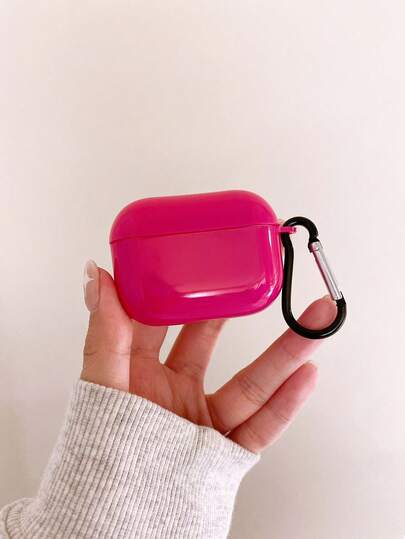 1个亮粉色耳机盒，带黑色挂钩，兼容苹果真无线耳机，适合日常使用，可作为圣诞礼物或送给男友/女友的礼物。