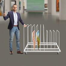 Art Storage Rack With Wheels, Rolling Art Painting Drying Rack 9 Section Metal Storage Stand For Canvas Drawing Boards Panels Prints - White - View 8