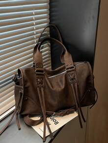 2025 New Vintage Fashionable Motorcycle Bag, Casual Versatile Shoulder Tote Bag, Large Capacity Commuter Handbag