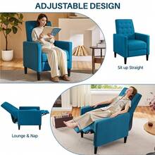 Butterslay 1pc Modern Reclining Armchair Adjustable Back And Footrest Recliner Upholstered Sofa With Adjustable Back And Footrest For Living Room Bedroom & Dining - 藍色 - 查看 8