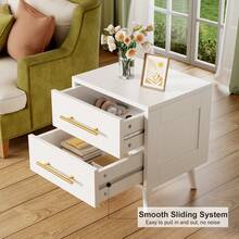 Lofka [2pc]Modern Nightstand With Drawers, 2 Drawer Dressers With Gold Handles, End Side Table For Bedroom, Living Room, White - 白色 - 查看 8