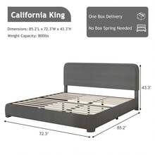 Twin/ Full/ Queen/ King Size Bed Frame, Boucle Upholstered Platform Bed With Headboard, Modern Style, Soft Rounded Corners, No Box Spring Required, Easy Assembly, Twin/ Full/ Queen/ King/ California King, Beige/ Grey/ Pink/ White/ Light Grey/ Black/ Green - Xám - Xem 11