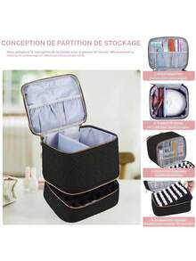 Double Quilted Nail Polish Storage Bag, Portable Organizer For Nail Polish Set Accessories, Carrying Case For Gel Nail Polish, Holds 30 Bottles Of Nail Polish