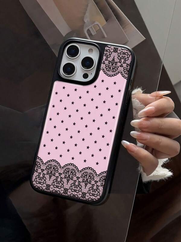 1 pezzo Custodia per telefono con motivo in pizzo a stella, compatibile con 17/17Promax/17air/17pro/16Promax/16/15/14/13/11Promax/12Pro, custodia protettiva di lusso e alla moda per l'autunno/inverno, unisex