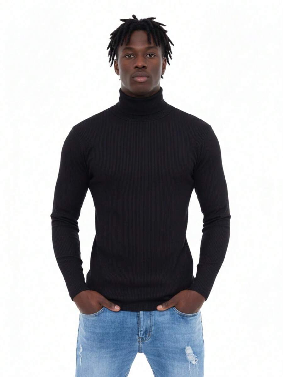 CACHARREL RIBBED LONG SLEEVE / BASIC T-SHIRT / RIBBED T-SHIRT - ĐEN - Xem 1