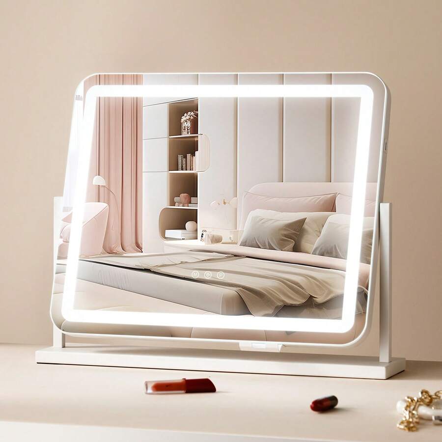 Vanity Mirror With Lights, Three Color Lighting Modes, Lighted Makeup LED Mirror, And 5X Magnification,USB Port, Smart Touch Control, 360°Rotation (21.7x17.7 In, White) - View 1