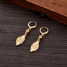 1 Pair Golden Color Elegant Small Cute Earrings, Leaf/Tree/Geometric Design, Suitable For Women, Graceful European & American Style, African Arabian Daily, Party, Birthday, Wedding, Jewelry Gift