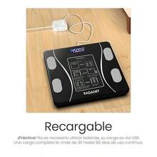 Balanza de peso bluetooth bluetooth electrónica, báscula inteligente digital de grasa corporal, modelo de vidrio templado con carga USB (color negro) - Negro - Ver 6