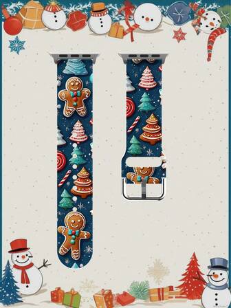 [Christmas Theme Smart Watch Band] 1pc Silicone Material Smart Watch Strap,Compatible With Apple Watch, Covering Case Sizes 38/40/41/42/44/45/ 46/49mm.Also Compatible With Samsung, Huami, Garmin, And Honor Smartwatches That Use Standard 20/22mm Lug Widths.Holiday Gift For Women/Men