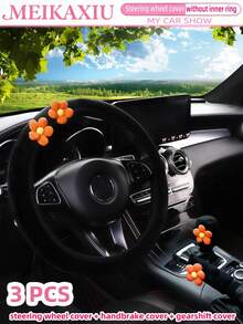 MEIKAXIU 3pcs Corn Flower Short Plush Car Steering Wheel Cover Without Inner Ring 38CM Handbrake Cover Gear Shift Cover Car Accessories For Women - Multicolor - View 4