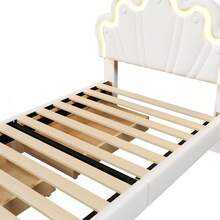 Polsterbett 90x200 cm in Weiß | Prinzessinnen-Kronenbett mit verstellbarem Kopfteil | Ferngesteuertes Ambientelicht & 2 Schubladen | PU-Material ohne Matratze