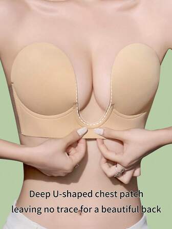 1pc Plus Size Upgraded U-Shaped Seamless Self-Adhesive Bra, Invisible Wireless Bra, Reusable Hand Wash, Backless Strap Design, Comfortable & Skin-Tight