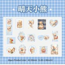 30张卡通熊印章贴纸，金色边缘，信封礼品装饰贴纸，优质防水乙烯基贴纸，适用于剪贴簿、日记本和笔记本电脑 - 成人文具装饰剪贴簿用品 - 玫瑰紅 - 查看 15