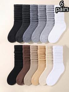 6 Pairs Slouch Socks, For Toddler Infant Girls, Long Crew Socks For Kids Children, Back To School Scrunch Socks, Kids Knee High Socks, Soft Autumn Winter Warm Stacked Boot Socks, Halloween Decor Thanksgiving Christmas Xmas Gift