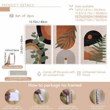 3pcs/Set Abstract Nature Oil Painting Print - Desert And Palm Leaves, Mid-Century Modern Bohemian Decor Suitable For Home Decor, Room Decor, Bedroom Decor, Living Room Decoration, Bathroom Decor, Wall Decor, Optional Wall Art With Frame