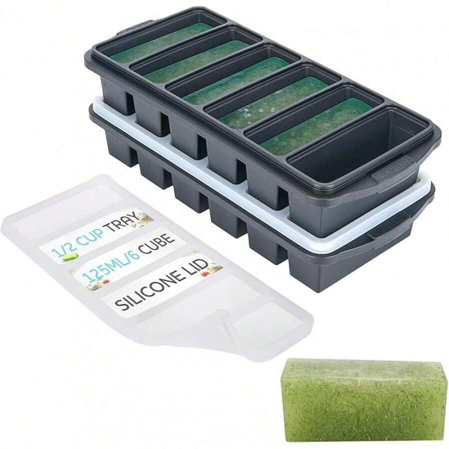 Black Friday11/2 Cup Silicone Freezer Tray With Lid - Silicone Freezer Molds 2-Pack For Meal Prep & Freezing Of Various Sauces And Other Dishes, Makes 12 Perfect 1/2 Cup Portions Cubes,Oven And Dishwasher - màu đen - Xem 1