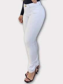 Noble Denim Look Calça Feminina Branca Cintura Alta Skinny Com Elastano - Branco - Visão 3
