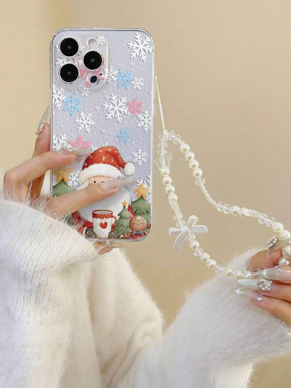 1pc Transparent Painted Santa Claus Mug, Thick Anti-Drop Painted Phone Case Protective Cover, Includes Beaded Bracelet Accessory, Compatible With IPhone 17pro/17Air /17/17promax16/11/16pro/16plus/16promax/16e/15Promax/13/14/12/XS/XR/7G/8P, Galaxy, Redmi