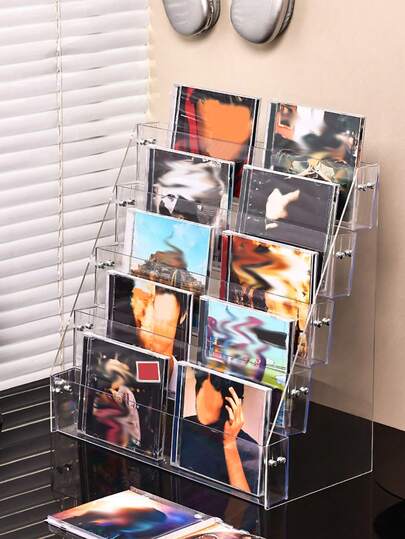 1 件塑料阶梯式 CD 收纳架，简约多层桌面整理架，相册/光盘架，节省空间的家用收纳和展示架，也适用于指甲油、粉饼、BB 霜、口红和其他化妆品