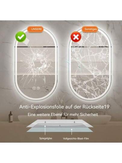 60 100 Cm Oval Frameless Slimme Wand Mirror, Anti Fog Touch Screen Bathroom view 7