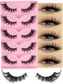 MEM 5 pares de pestañas postizas completas, pestañas de tira estilo ruso, rizado D, tipo mink esponjoso, forma de ojo de gato, cola extendida, natural y grueso, crea pestañas, esencial de maquillaje de viaje, adecuado para viajes, uso diario, boda, cita, fiesta, vacaciones (principiante amigable), set ideal de pestañas para Navidad/Halloween/regalo - Negro - Ver 11