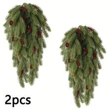 2 Stücke BOTIVIA künstliche Weihnachtsbaum Zweige - Tränenform Tannenkranz mit Tannenzapfen, realistische Immergrün Zweige, ohne Stromversorgung, Innen-/Außendekoration, geeignet für Kamin, Kaminsims, Tisch - Robuste Kunststoff Feiertags Dekoration, für den Heimgebrauch