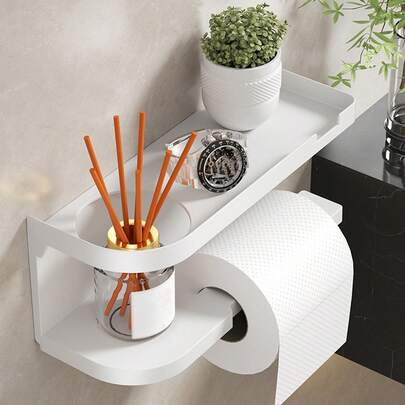 1个壁挂式卫生纸架，免打孔卫生纸架，节省空间的浴室收纳卷纸和香薰收纳架，卷纸分配器，小空间生活，公寓和酒店浴室必备品