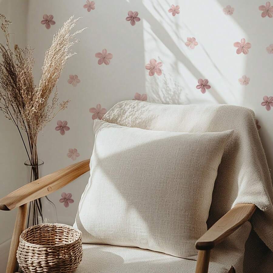 1pc 30*30cm (11.8inch*11.8inch) Delicate Pink Flower Wall Sticker, Removable Self-Adhesive Vinyl Decal, Adds Soft Romantic Atmosphere To Living Room Decor - Multicolor - View 1