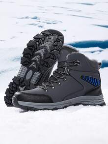 Cizme de zăpadă pentru bărbați, pantofi sport impermeabili cu căptușeală termică, mărime mare, pantofi de drumeție caldă pentru exterior, tălpi rezistente antiderapante, gri, potriviți pentru purtare zilnică pe vreme rece, drumeții, trekking, mers pe zăpadă - D-Gray - Vizualizare 3