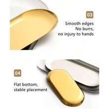 一套不锈钢餐盘，银色和金色椭圆形托盘，多用途家用和厨房收纳餐具，斋月款