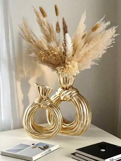 Jarrón moderno y minimalista con forma de nudo circular, apto para todas las estaciones, hecho de material de resina para decoración de encimeras del hogar. Jarrón decorativo minimalista dorado, decoración moderna para el hogar para la sala de estar y el dormitorio, decoración central, regalo para el Día de la Madre, regalo de graduación, decoración de boda.