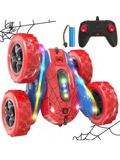 1 件遥控特技车，带彩色 LED 灯，2.4GHz 全地形遥控车，4WD 360° 旋转翻转玩具车，可充电遥控车玩具，适合 6-8 岁和 8-12 岁儿童，是圣诞节、万圣节、复活节、新年、生日的绝佳礼物（蓝色、绿色、红色）