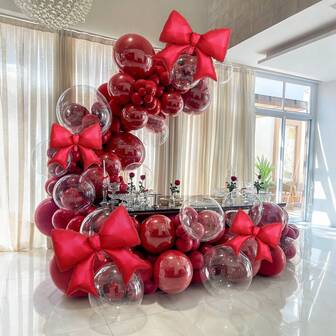 76/66/2/15pcs Red Balloon Set, Includes Assorted Size Red Latex Balloons, Red Heart Balloons, Bow Foil Balloons, Suitable For Engagement, Proposal, Romantic Wedding Party Decor, Valentine's Day Party, Romantic Wedding Decoration