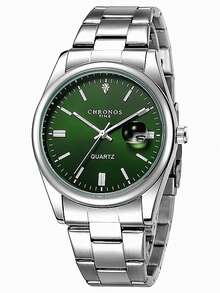 CHRONOS Men's Sports Watch, Stainless Steel Strap, Calendar, Waterproof, Casual Business Night Light Quartz Watch As A Gift For Students Returning To School