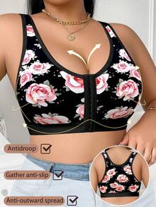Plus Size Women's Wireless Bra, Breathable Non-Slip Front Closure Lift & Support, Adjustable Straps, Seamless For Daily Wear - Black - View 4