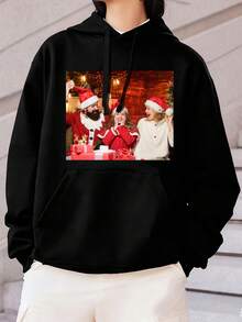 Sudadera con capucha de forro polar personalizada y a medida para mujer, personaliza tu/la de tu pareja/familia/mascota con número de la suerte y bendición, regalo personalizado para el Día de San Valentín, Navidad, otoño, vuelta al cole, moda de otoño/invierno, regalo de fiesta, cumpleaños, talla grande para mujer - Negro - Ver 2